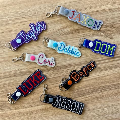 Personalized Name Keychain Embroidered Name Keychain Name Etsy