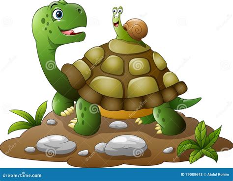 Lustige Schildkröte Der Karikatur Mit Schnecke Vektor Abbildung