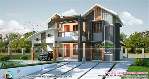 2900 Square Feet 4 Bedroom Mixed Roof Contemporary Home Kerala Home