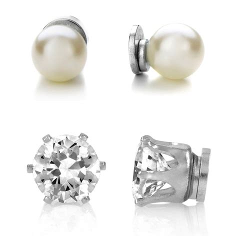 7mm Freshwater Pearl And 6mm Cz Magnetic Stud Earring Set Stud