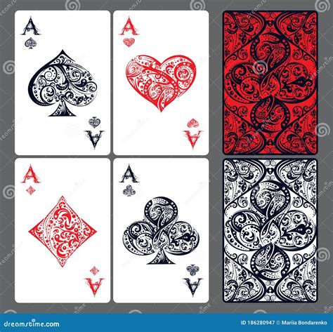 Four Aces Set Of Vector Playing Card Suits And Back Design Made By