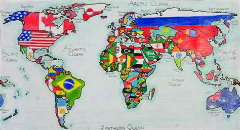 World Map With Flags Hand Drawn Mapmaking