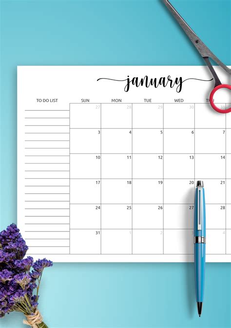 Download Printable Monthly Calendar With To Do List Pdf Free