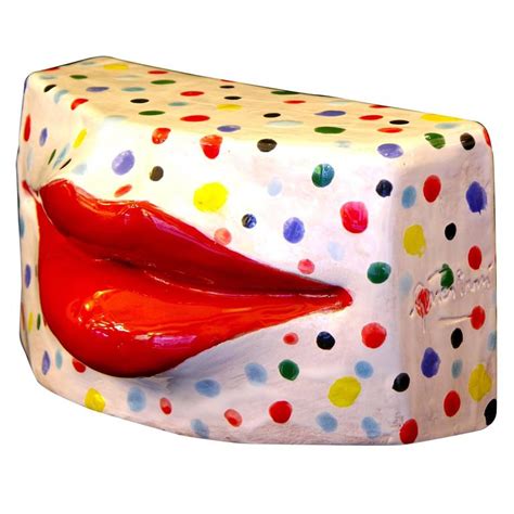 Lipstick Red Lips Modern Terracotta Kiss Sculpture With Multicolor Dots