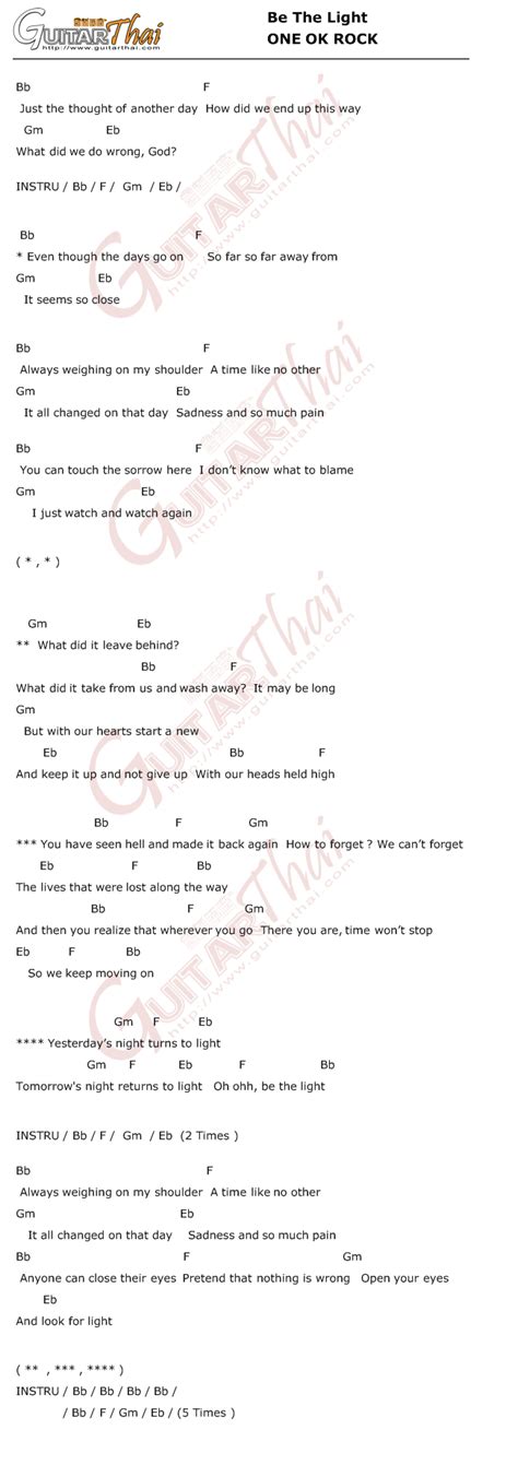 Heartache chords by one ok rock with guitar chords and tabs. คอร์ด Be The Light ONE OK ROCK | คอร์ดเพลง กีตาร์ ...