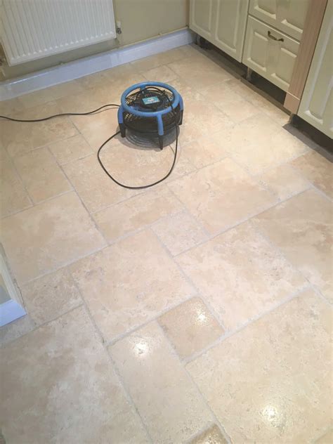 Deep Cleaning Tumbled Travertine Kitchen Tiles In Godstone East Surrey