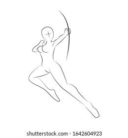Female Archers Body Pose Line Art Stock Vector Royalty Free