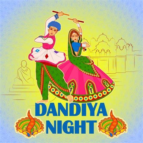 Couple Playing Garba In Dandiya Night Navratri Dussehra Festival