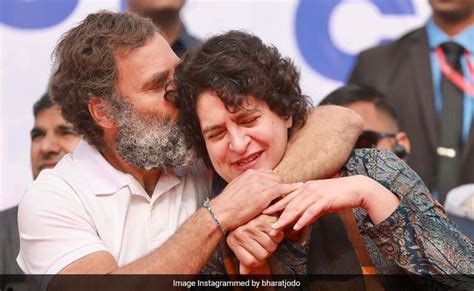 Viral Video Rahul Gandhi Hugs Kisses Sister Priyanka During Bharat Jodo Yatra