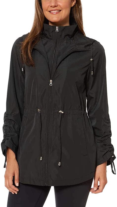 Jones New York Womens Packable Rain Jacket Black Small New