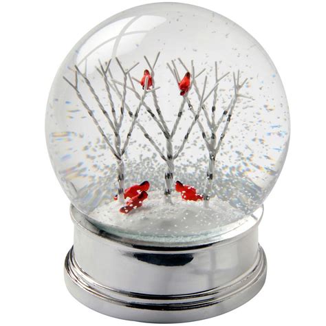 12cm Snow Globe Birch Trees Cardinal Birds Christmas Decoration