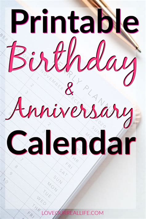 Birthday And Anniversary Calendar Printable Calendar Organization