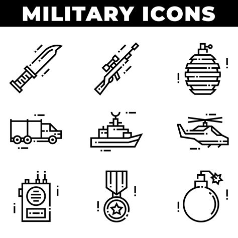 Military Elements And Weapons Icons Including Grenade 965640 Vector Art