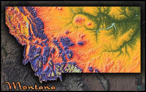 Montana Topography Map Physical Style With Colorful Mountains