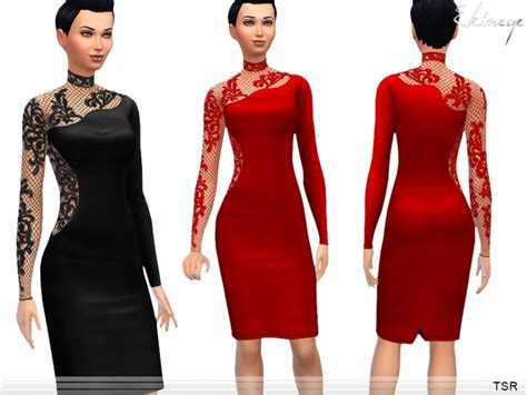 The Sims Resource Lace Panel Midi Dress By Ekinege Sims 4 Downloads