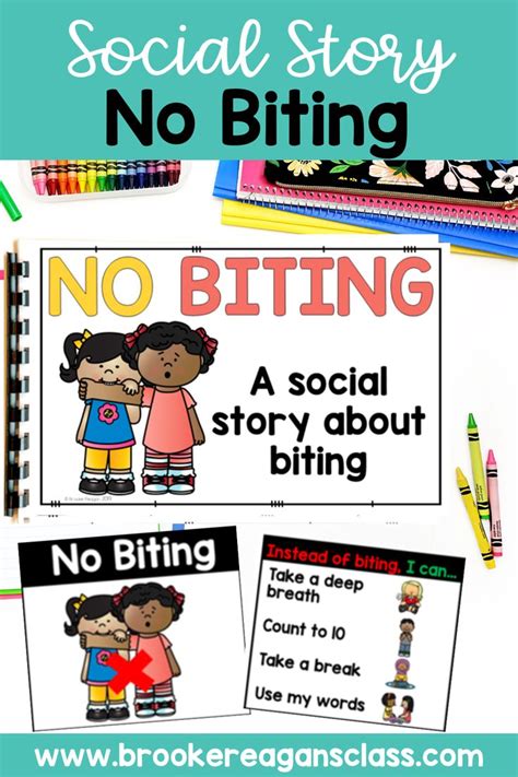 Social Story No Biting With Two Children On The Front And One Child On