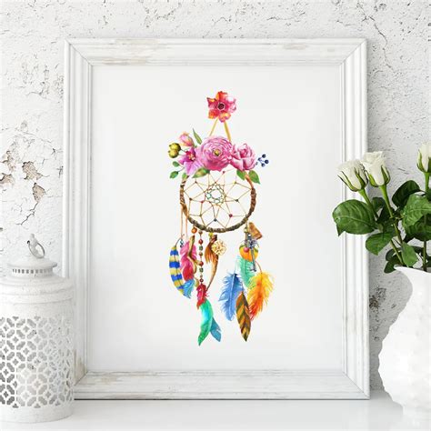 Watercolor Dream Catcher Wall Art Canvas Painting Home Decor Ethnic