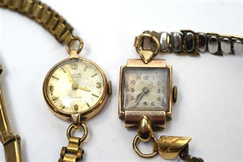 Lot 5 Four Ladies 9ct Gold Cased Wristwatches