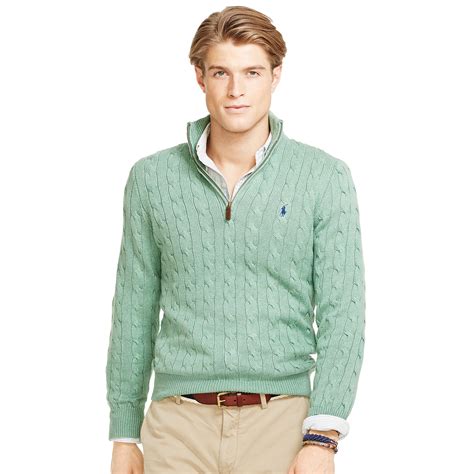 Polo Ralph Lauren Cable Knit Silk Sweater In Green Lyst