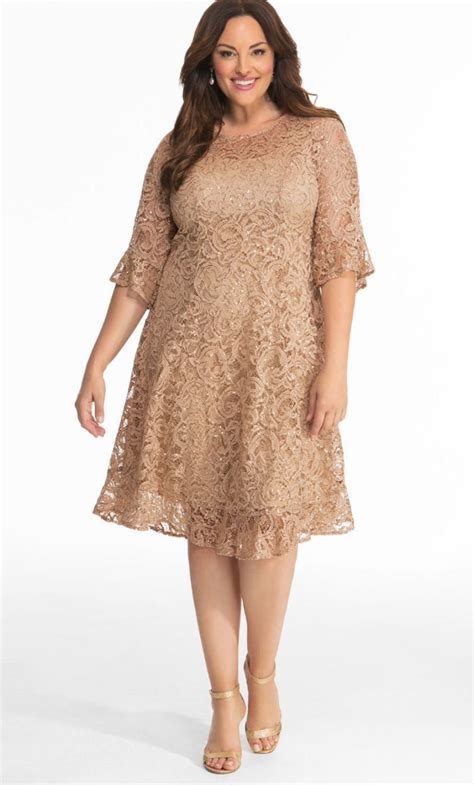 Kiyonna Long Sleeve Sequin Lace Cocktail Dress Cocktail Dress Lace