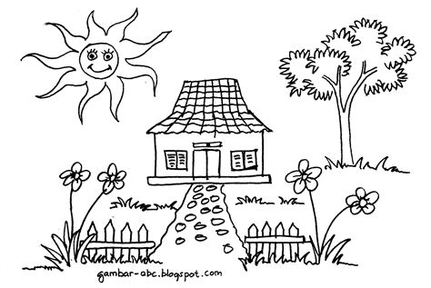 Gambar rumah adat hitam putih gambarrrrrrr. Gambar Mewarnai Rumah Sederhana - Contoh Gambar Mewarnai