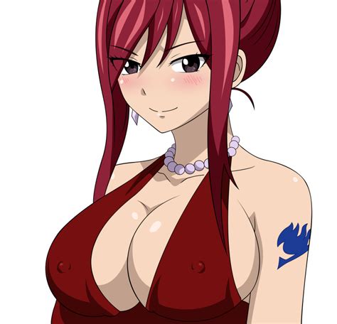 Ecchiedits Erza Scarlet Fairy Tail Absurdres Highres 1girl Bare Shoulders Black Eyes