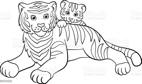 Coloring Pages Wild Animals Mother Tiger With Her Cute