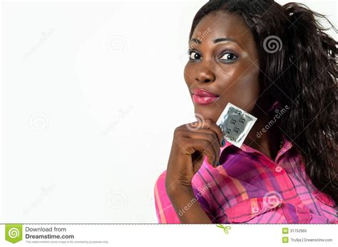 african american girl showing condom safe sex conc stock image image