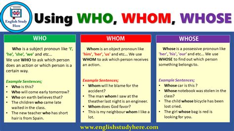 Using Who Whom Whose English Study Here