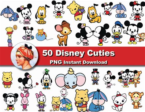 50x Disney Cuties Cartoon Clipart Png Printable Digital
