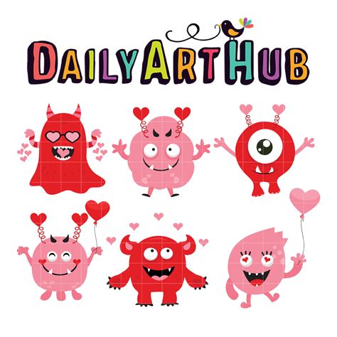 Cute Valentine Monsters Clip Art Set Daily Art Hub Graphics Alphabets And Svg