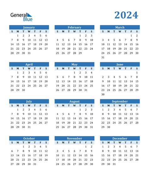 Printable Full Year 2024 Calendar