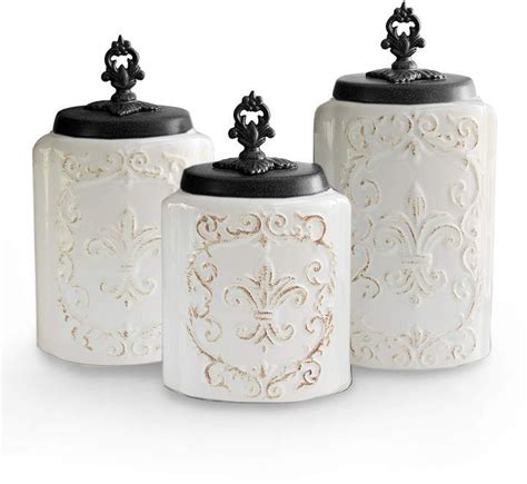 American Atelier White Antique Three Piece Canister Set Ceramic