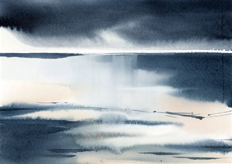 Abstract Blue Landscape Painting Original Watercolor Etsy Nature