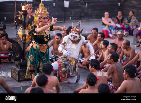 Dancers Performing The Classic Balinese Kecak Dance In Uluwatu Temple