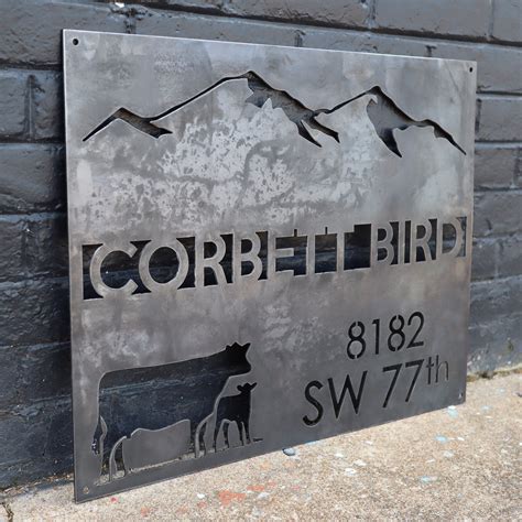Personalized Rustic Metal Country Address Sign Mountain Farm Wall Art