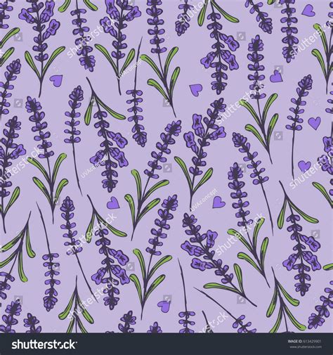 Hand Drawn Seamless Pattern Lavender Vector Stock Vector Royalty Free