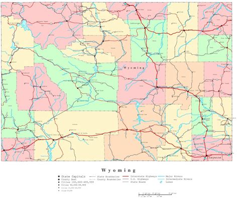 Road Map Of Wyoming With Cities Printable Map Of Wyoming
