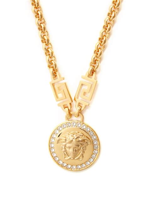 Versace Crystal Embellished Medusa Necklace In Gold Metallic Lyst