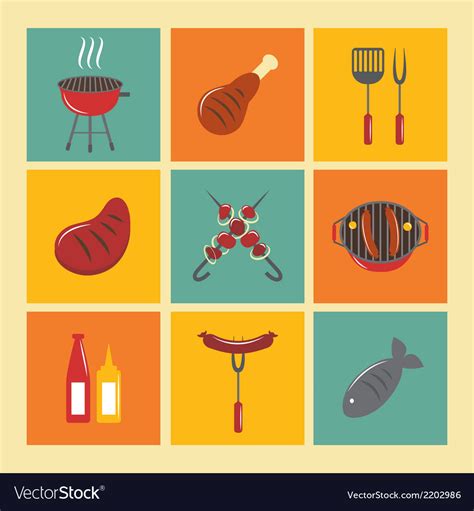 Bbq Grill Icons Flat Set Royalty Free Vector Image