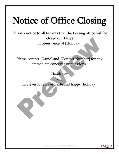 Nevada Notice Leasing Office Closing For Holiday Holiday Closing