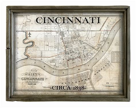Antique Cincinnati map - Circa 1838 - framed reproduction map