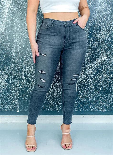 Sexy Black Skinny Jeans Size 22 Womens Plus Distressed Hi Rise Curvy