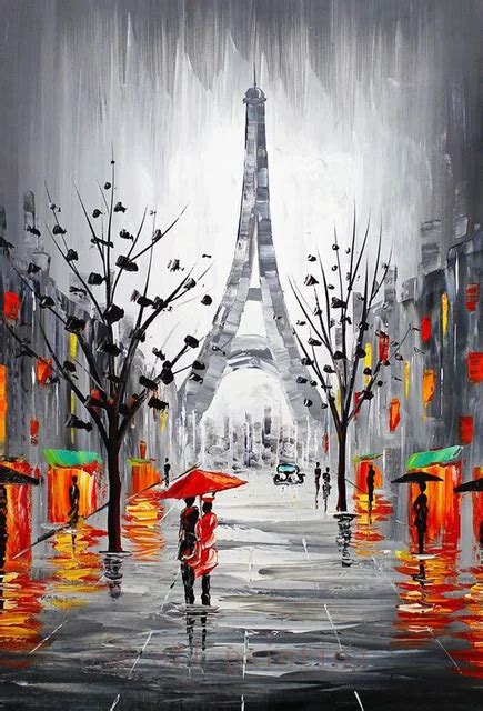 Handmade Modern Abstract City Canvas Picture Eiffel Tower Paris France