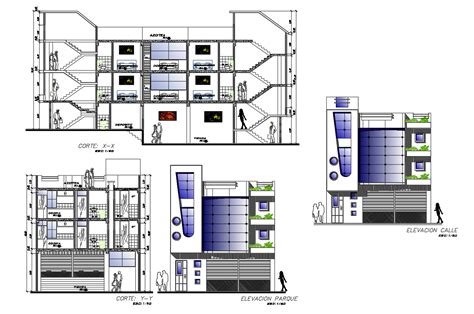 Hotel Building Detail Layout Plan And Elevation D View Autocad File