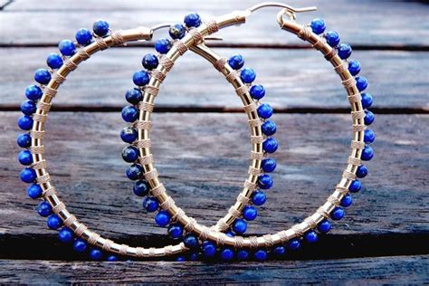 Lapis Lazuli Woven 14 Karat Gold Hoop Earrings Etsy