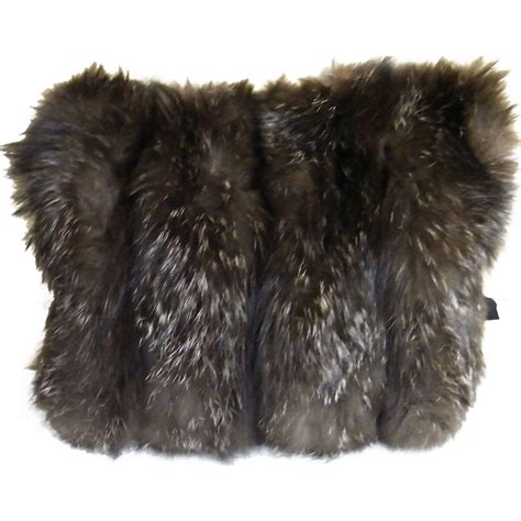 Antique Fox Fur Muffbrown With Silver Tipssilk Linedexcellent