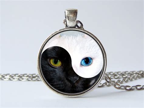 Yin Yang Cat Necklace Yin Yang Pendant Black And White Yin Etsy