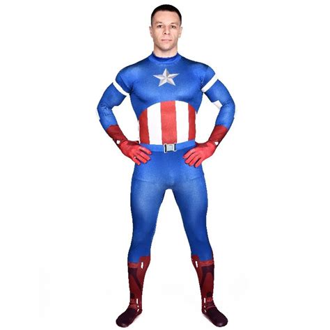 High Quality Mens Spandex Avenger Captain America Cosplay Costumes