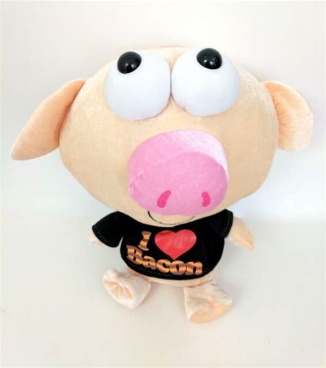 Pig Plush In A I Love Bacon Hoodie Stuffed Animal Toy Big Head Pink